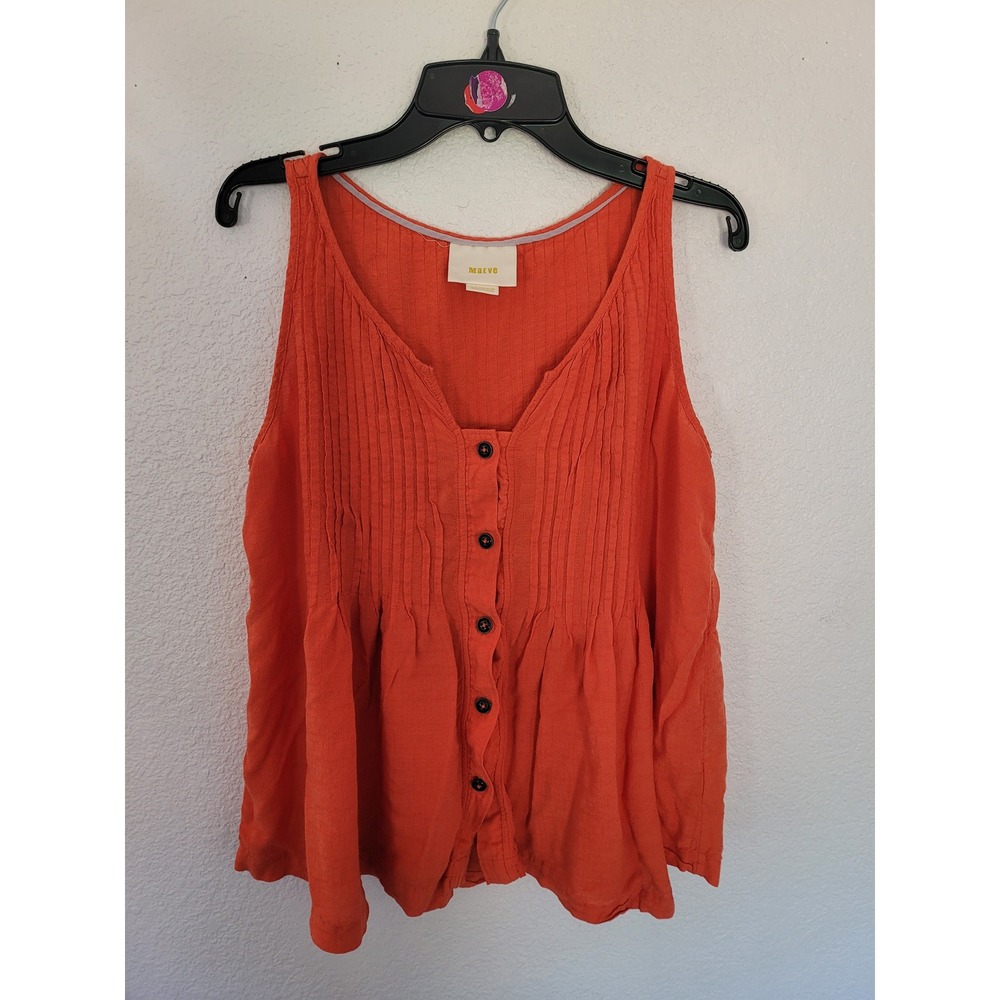 Maeve Anthropologie Orange Pintuck Peplum Button Front Tank Top Size 4 #1